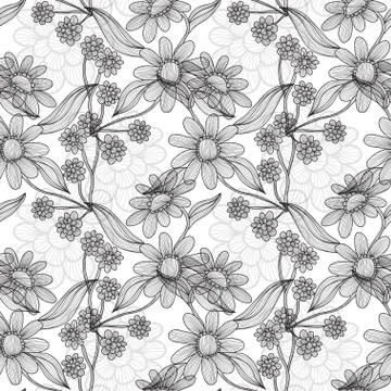 Seamless pattern with decorative camomiles, for invitations, cards, scrapbooking Stock Illustration