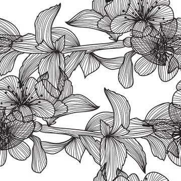 Seamless pattern with decorative cherry blossom Illustrazione stock