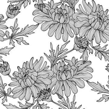 Seamless pattern with decorative chrysanthemum, for invitations, cards,scrapbook Stock Illustration