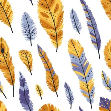 Seamless pattern of decorative colored animals tribal feathers. Stock Illustration