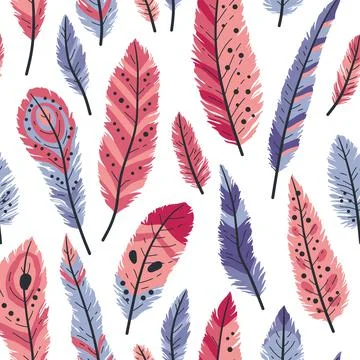 Seamless pattern of decorative colored animals tribal feathers. Stock Illustration