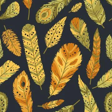 Seamless pattern of decorative colored animals tribal feathers. Illustrazione stock