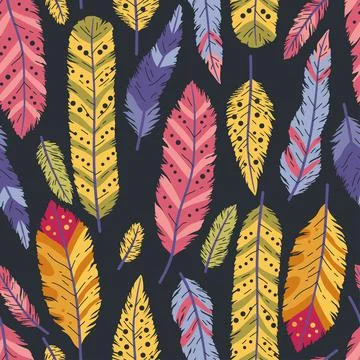 Seamless pattern of decorative colored animals tribal feathers. Illustrazione stock