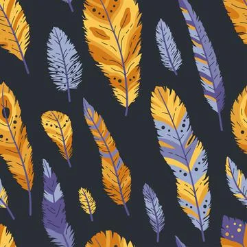 Seamless pattern of decorative colored animals tribal feathers. Stock Illustration