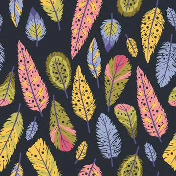 Seamless pattern of decorative colored animals tribal feathers. Illustrazione stock