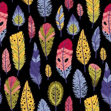 Seamless pattern of decorative colored animals tribal feathers. Stock Illustration