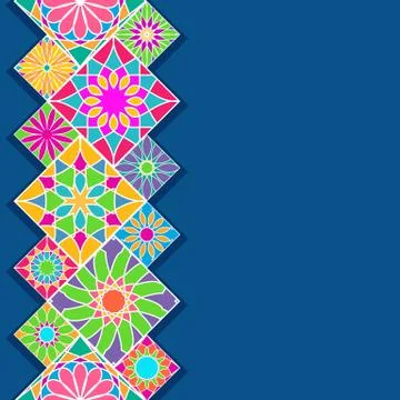Seamless pattern with decorative colorful tiles. Bright ornamental border Stock Illustration