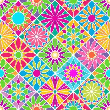 Seamless pattern with decorative colorful tiles. Bright ornamental rhombus Stock Illustration