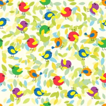 Seamless pattern with decorative colorful vector with birds on the backgrou.. Stock Illustration