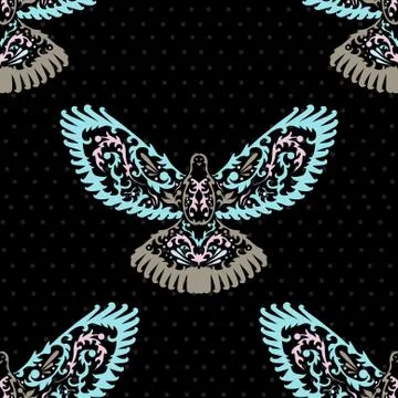 Seamless pattern with decorative doves Stock Illustration