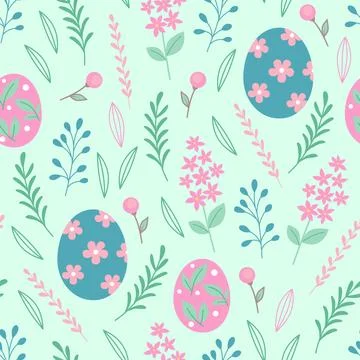 Seamless pattern with decorative Easter eggs on a green background Illustrazione stock