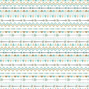 Seamless pattern of decorative elements in boho style. Hand-drawn cartoon ill Stock Illustration