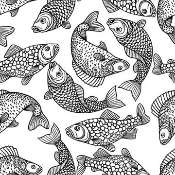Seamless pattern with decorative fish. Background made without clipping mask Illustrazione stock