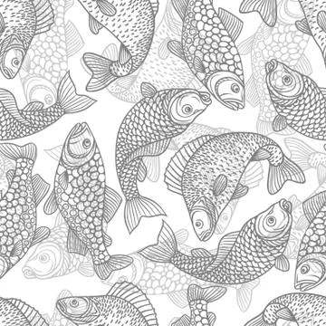 Seamless pattern with decorative fish. Background made without clipping mask Stock Illustration