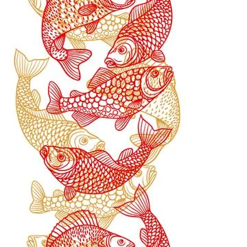 Seamless pattern with decorative fish. Background made without clipping mask Stock Illustration