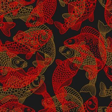 Seamless pattern with decorative fish. Background made without clipping mask 스톡 일러스트