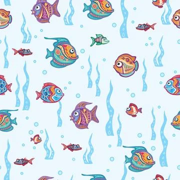 Seamless Pattern with Decorative fishes and Corals Stock Illustration