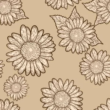 Seamless pattern. Decorative flower of a sunflower. Sketch scratch board イラスト素材