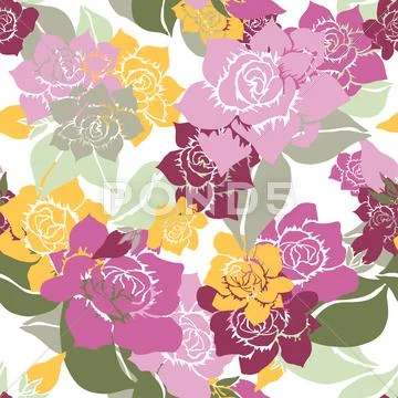 Seamless Pattern With Decorative Flowers, For Invitations, Cards, Scrapbooking