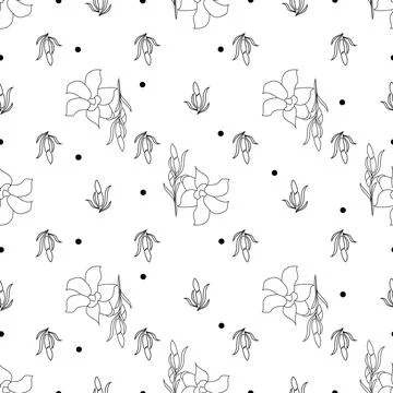 Seamless pattern with decorative flowers isolated on white. Bell black lines. Stock Illustration