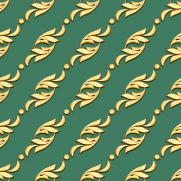 Seamless pattern with decorative gold elements on green Stock-Illustration