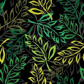 Seamless pattern with decorative green leaves Stockillustratie