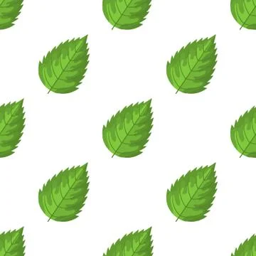 Seamless pattern with decorative green raspberry leaves on white background.  Stock Illustration
