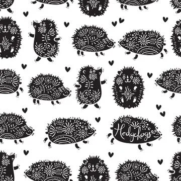 Seamless pattern with decorative hedgehogs. Cute kids background Stock Illustration