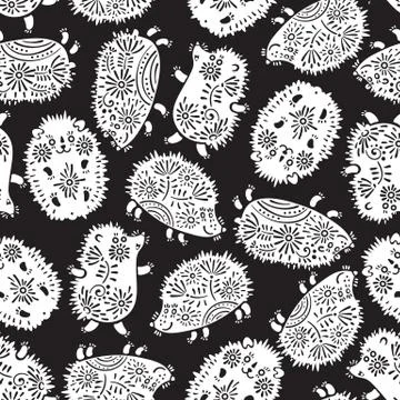 Seamless pattern with decorative hedgehogs. Cute kids background Stock Illustration