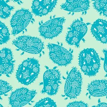 Seamless pattern with decorative hedgehogs. Cute kids background Stock Illustration
