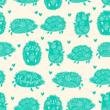Seamless pattern with decorative hedgehogs. Cute kids background Stock Illustration