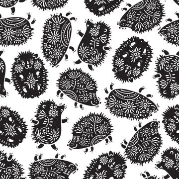 Seamless pattern with decorative hedgehogs. Cute kids background Stock Illustration
