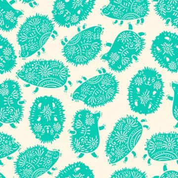 Seamless pattern with decorative hedgehogs. Cute kids background Stock Illustration