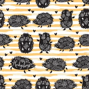 Seamless pattern with decorative hedgehogs. Cute kids background Illustrazione stock