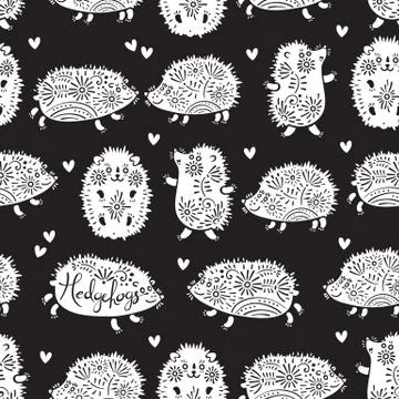 Seamless pattern with decorative hedgehogs. Cute kids background Stock Illustration