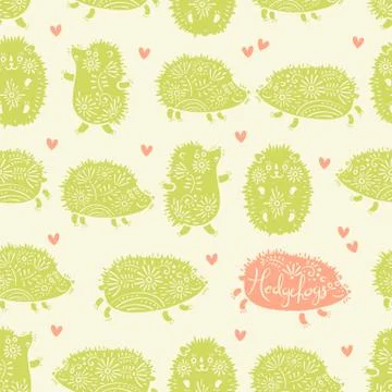 Seamless pattern with decorative hedgehogs. Cute kids background Stock Illustration