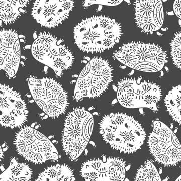 Seamless pattern with decorative hedgehogs. Cute kids background Stock Illustration