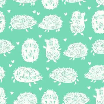 Seamless pattern with decorative hedgehogs. Cute kids background Stock Illustration