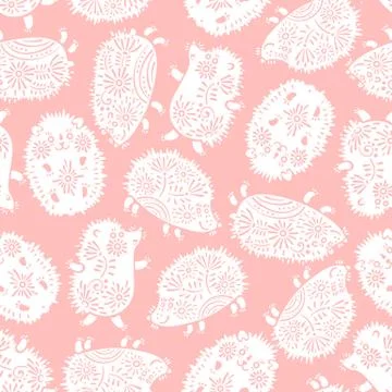 Seamless pattern with decorative hedgehogs. Cute kids background Stock Illustration