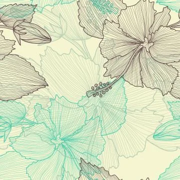 Seamless pattern with decorative hibiscus, for invitations, cards, scrapbooking Stock Illustration