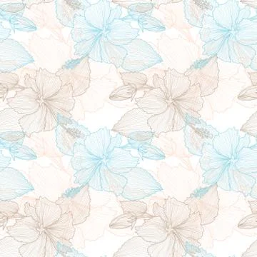 Seamless pattern with decorative hibiscus, for invitations, cards, scrapbooking Stock Illustration