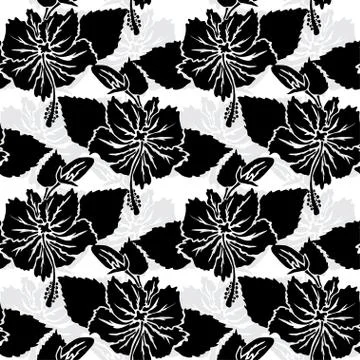 Seamless pattern with decorative hibiscus, for invitations, cards, scrapbooking Stock Illustration