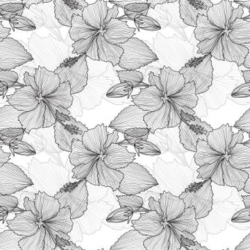 Seamless pattern with decorative hibiscus, for invitations, cards, scrapbooking Stock Illustration