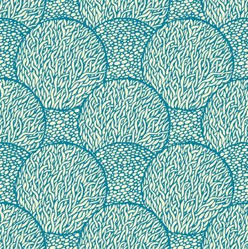 Seamless pattern with a decorative image of the river bottom, pebbles and algae Stock Illustration