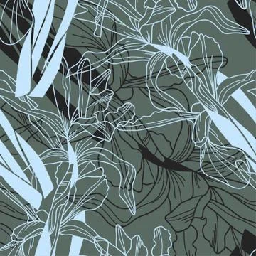 Seamless pattern with decorative iris, for invitations, cards, scrapbooking Stock Illustration