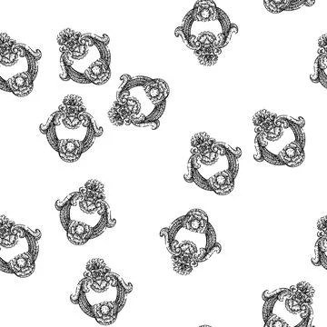 Seamless pattern decorative iron door knocker sketch hand drawn Stock Illustration