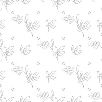 Seamless pattern with decorative leaves isolated on white. Twig with leaves,  Stock Illustration