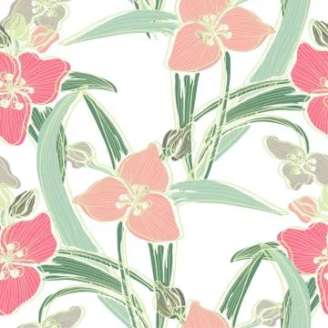 Seamless pattern with decorative lilies, for invitations, cards, scrapbooking Stock Illustration