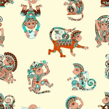 Seamless pattern with decorative monkey animal 스톡 일러스트