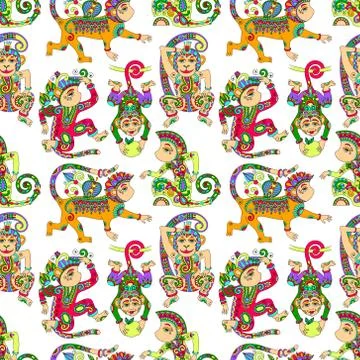 Seamless pattern with decorative monkey animal 스톡 일러스트